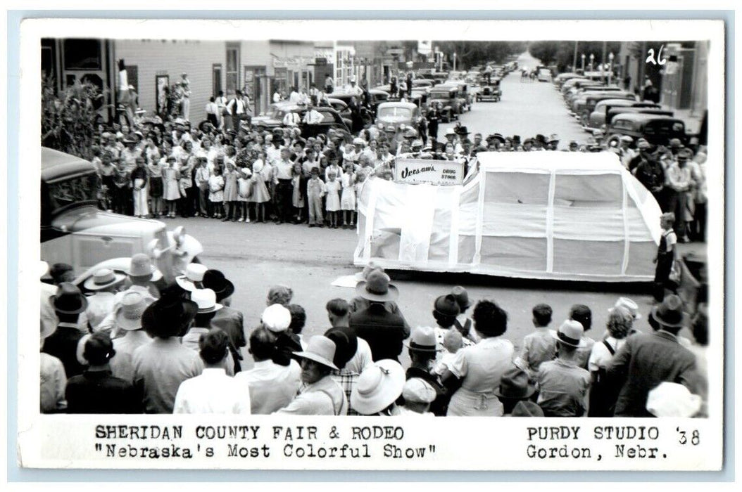 1938 Sheridan County Fair Rodeo Parade Float Gordon NE RPPC Photo Postcard