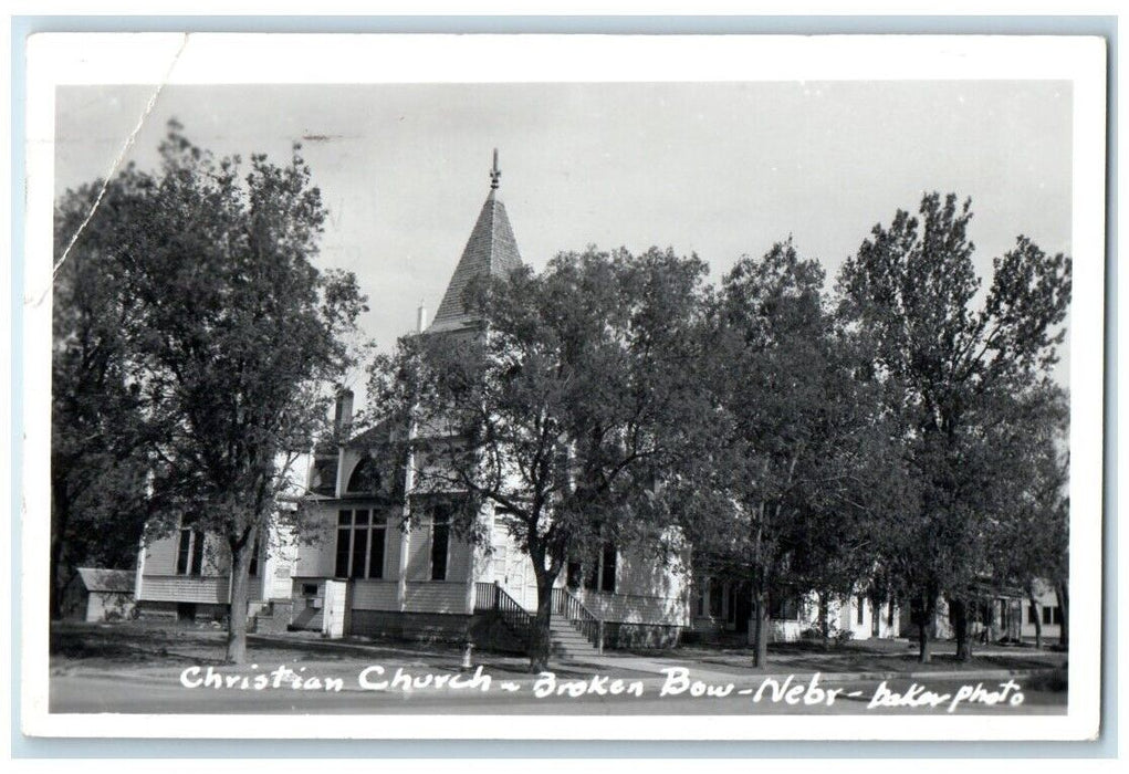 1951 Christian Church Building View Broken Bow Nebraska NE RPPC Photo Postcard