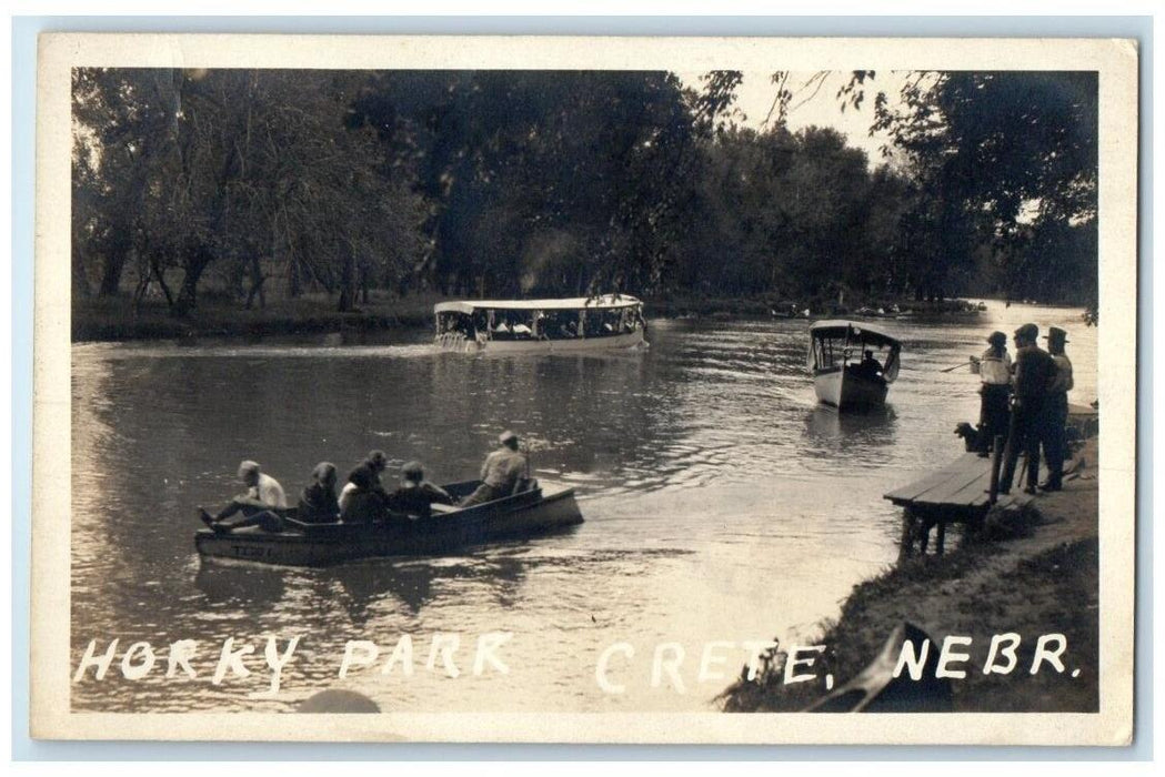 1925 Horky's Park River Boats Canoe View Crete Nebraska NE RPPC Photo Postcard