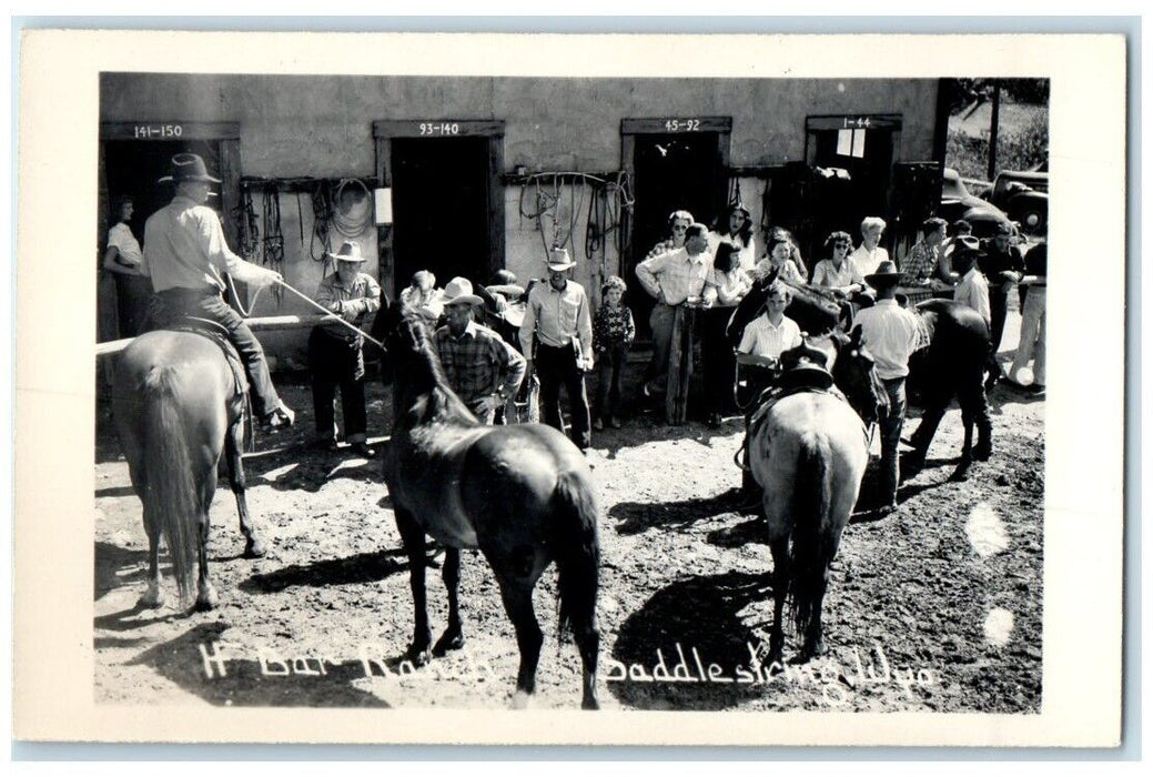 c1940's Bar Ranch Horse Kids Crowd Saddlestring Wyoming WY RPPC Photo Postcard