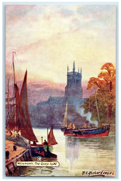 c1910 Newport The Quay Isle of Wight Boat Scene Oilette Tuck Art Postcard