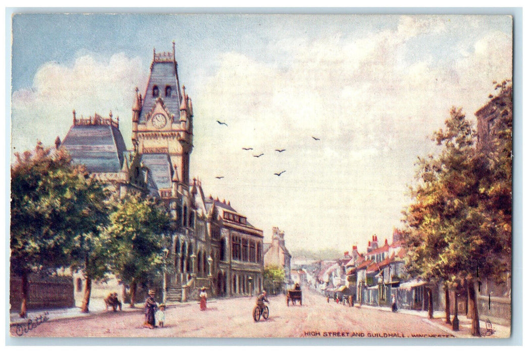 c1910 High Street and Guildhall Winchester England Oilette Tuck Art Postcard