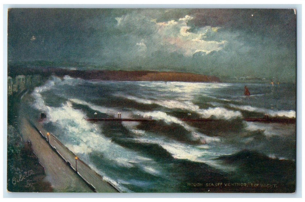 c1910 Rough Sea Off Ventnor Isle of Wight England Oilette Tuck Art Postcard