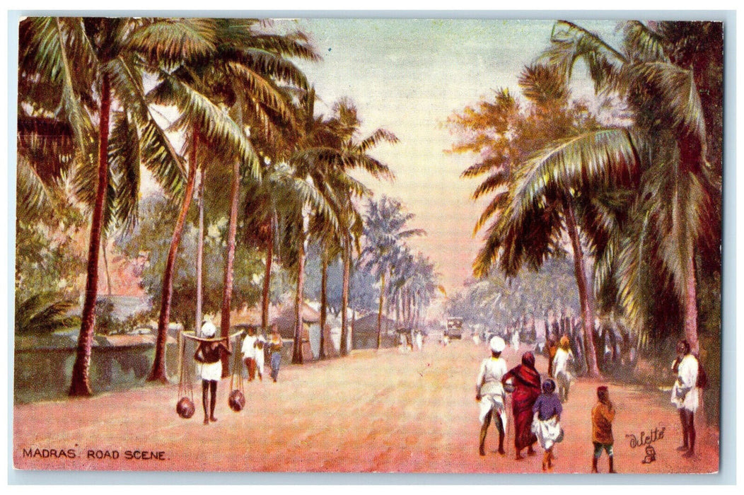 c1910 Madras Road Scene Chennai India Unposted Oilette Tuck Art Postcard