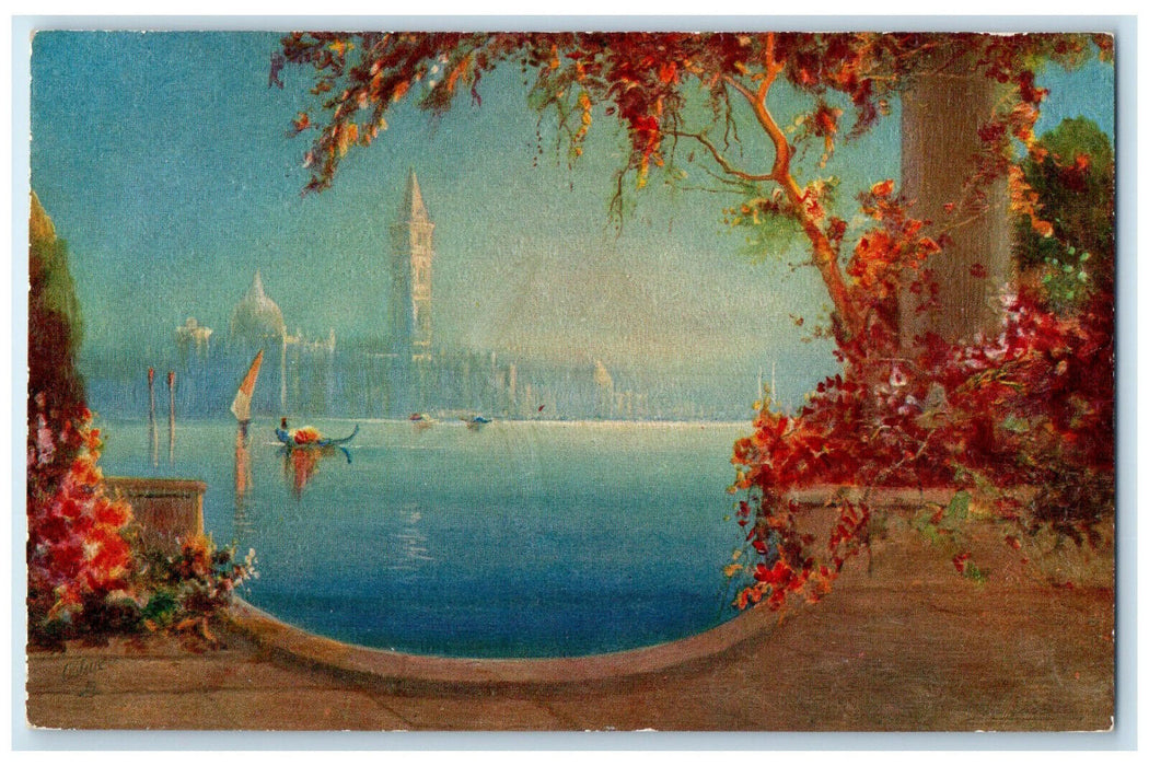c1910 Boat Canoe in The Blue Lagoon Embossed Oilette De Luxe Tuck Art Postcard