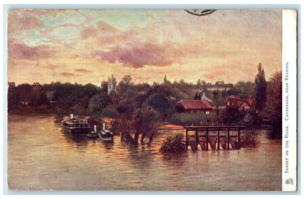 1904 Sunset on River Caversham Near Reading England Oilette Tuck Art Postcard