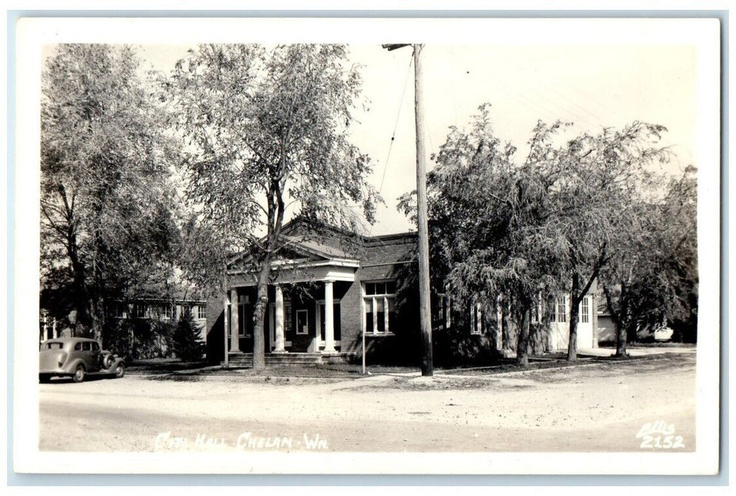 c1940's City Hall Building View Ellis Chelan Wisconsin WI RPPC Photo Postcard