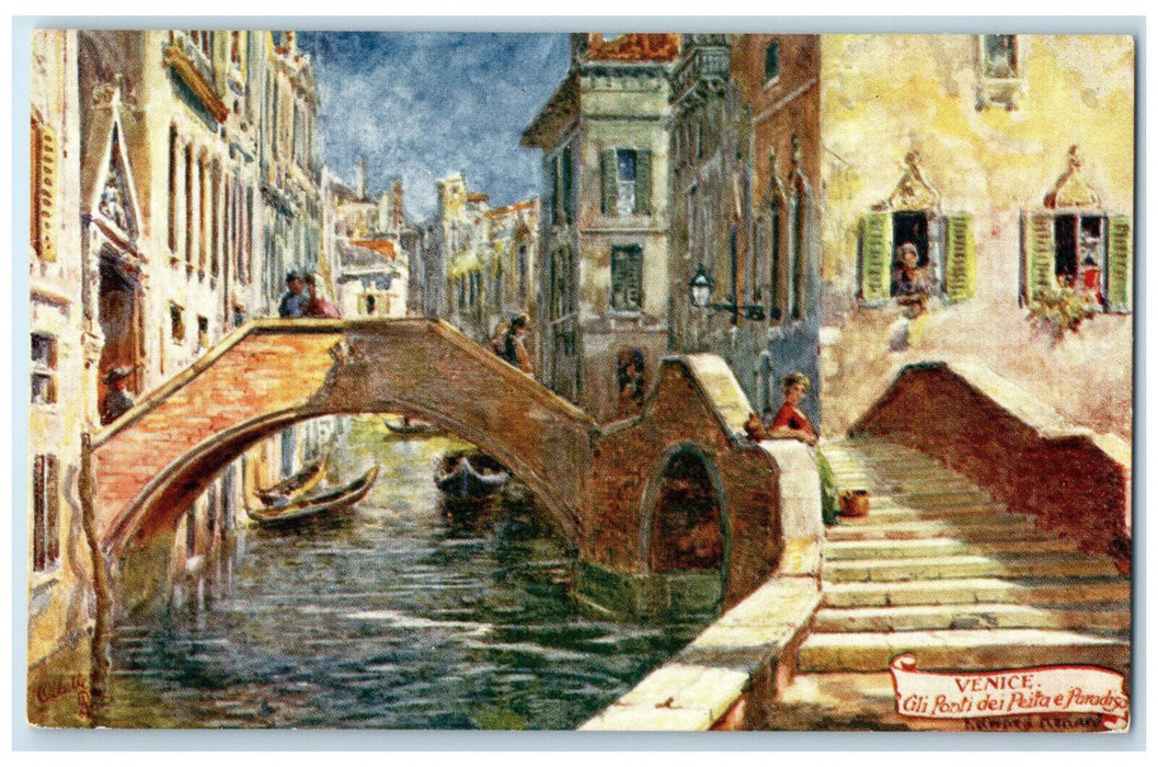 c1910 Ponti Del Peita E Paradiso Venice Italy Oilette Tuck Art Postcard