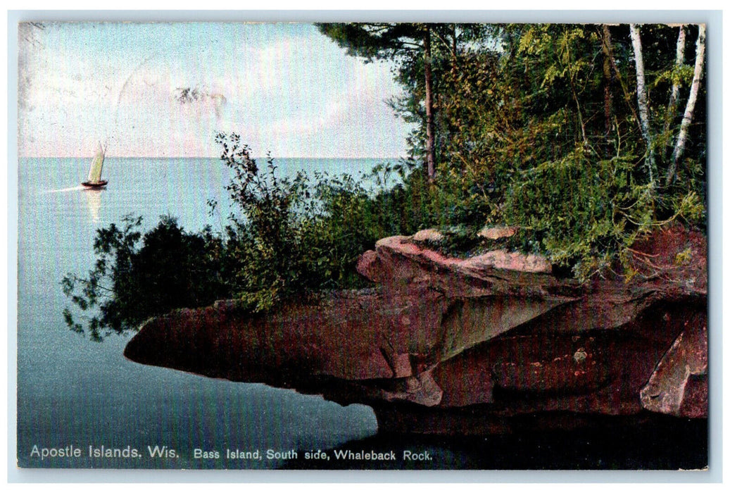 1911 Bass Island South Side Whaleback Rock Apostle Islands Wisconsin WI Postcard