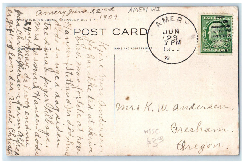 1909 Congregational Church Rev. Harding R Hogan Amery WI Posted Postcard