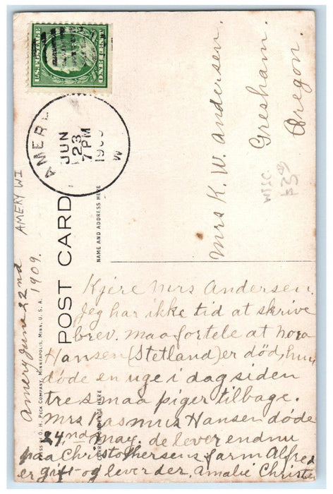 1909 Congregational Church Rev. Harding R Hogan Amery WI Posted Postcard