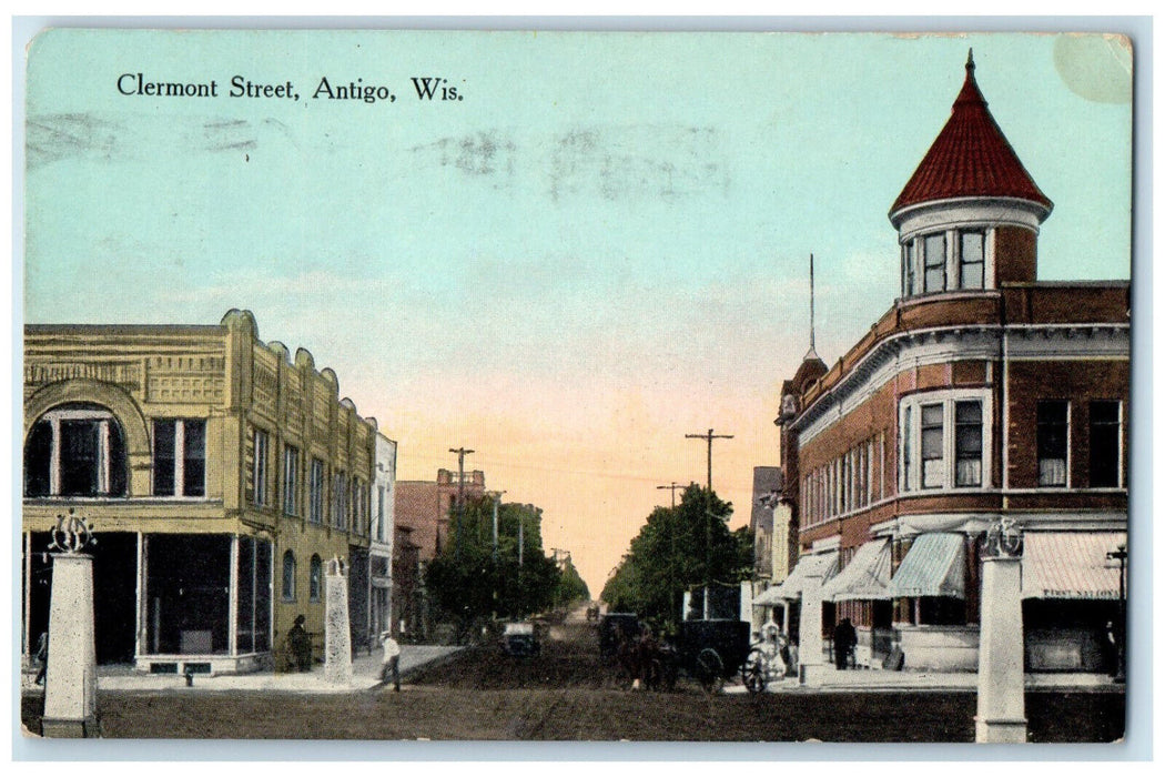 1913 Road at Clermont Street Antigo Wisconsin WI Antique Posted Postcard