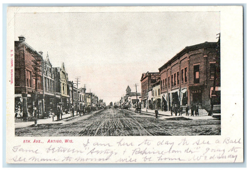 1907 Road of 5th Avenue Antigo Wisconsin WI Posted Antique Postcard