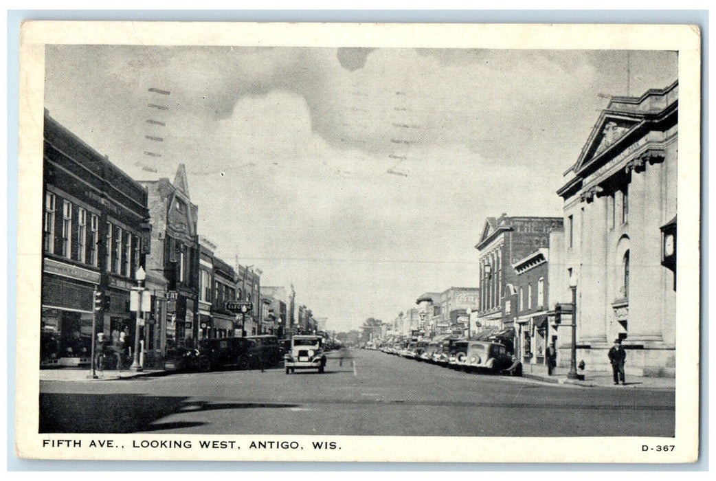 1937 Fifth Ave. Looking West Antigo Wisconsin WI Vintage Posted Postcard