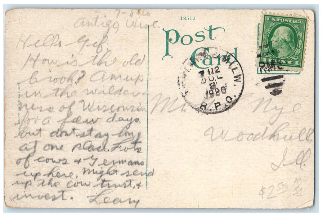 1920 Langlade Lumber Co. Antigo Wisconsin WI Antique Posted RPO Postcard
