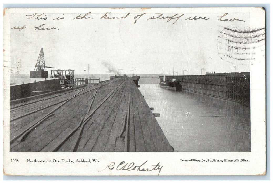 1906 Northwestern Ore Docks Railroad Exterior Ashland Wisconsin Vintage Postcard