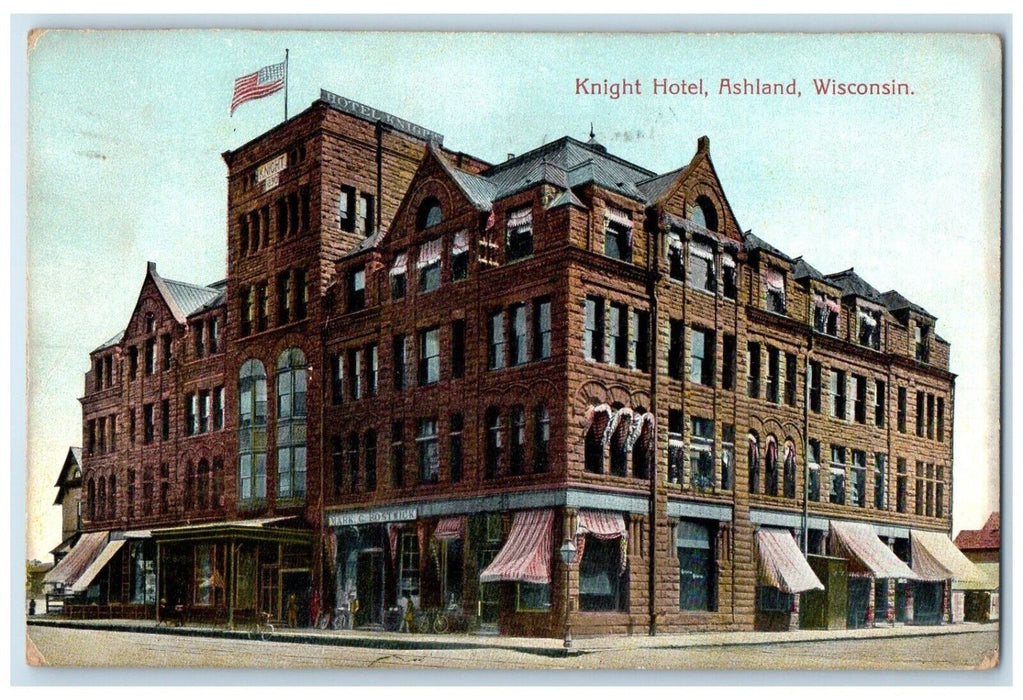 1917 Knight Hotel Exterior Building Ashland Wisconsin Vintage Antique Postcard