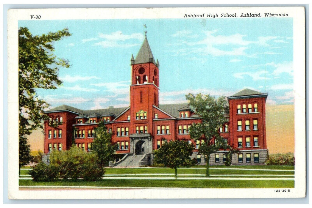 1947 Ashland High School Exterior Building Ashland Wisconsin WI Vintage Postcard