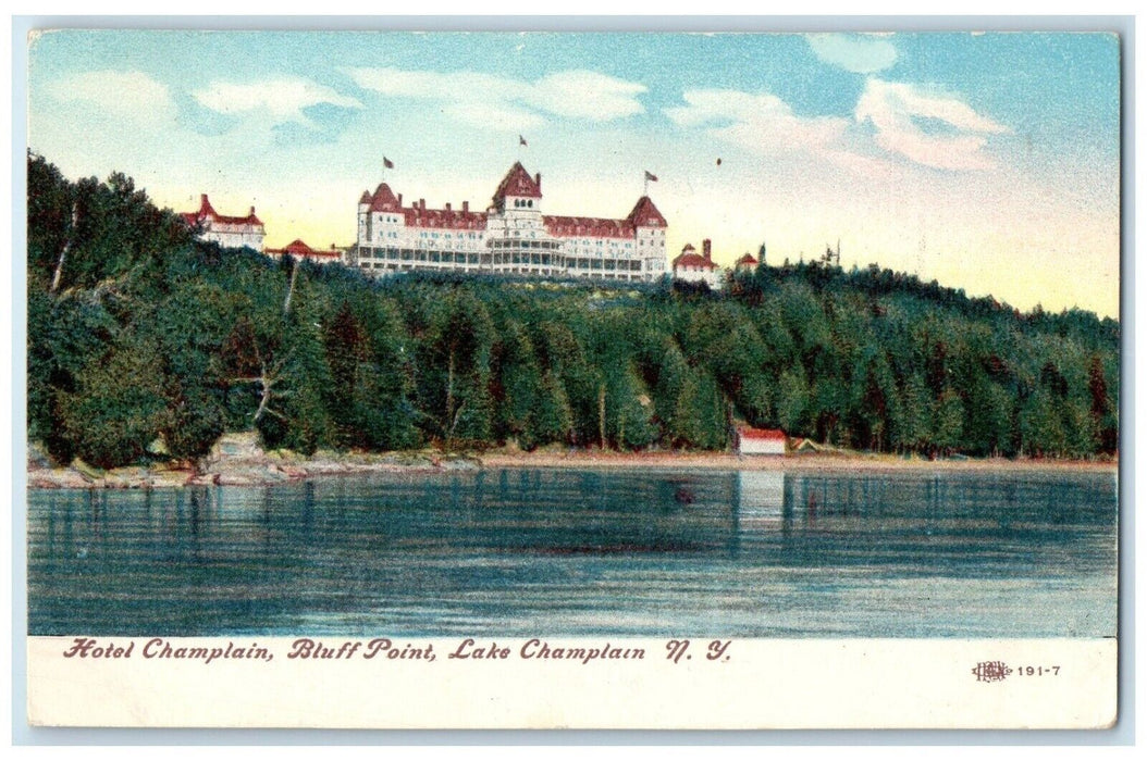 1908 Scenic View Hotel Champlain Bluff Point Lake Champlain New York NY Postcard