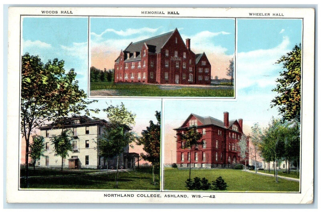 1939 Woods Hall Memorial Hall Wheeler Hall Northland College Ashland WI Postcard