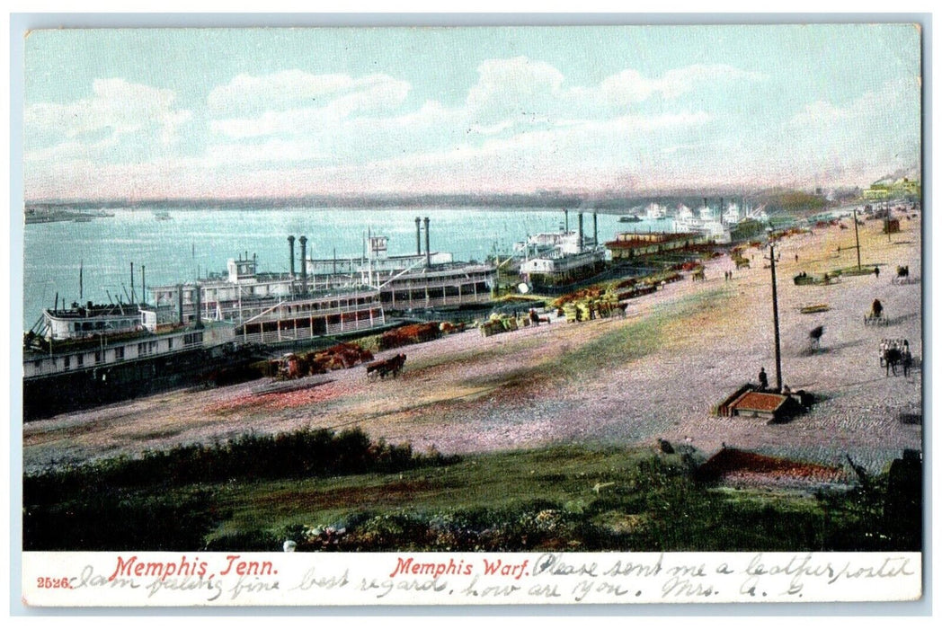 1907 Memphis Warf Steamer Ship Memphis Tennessee TN Posted Antique Postcard