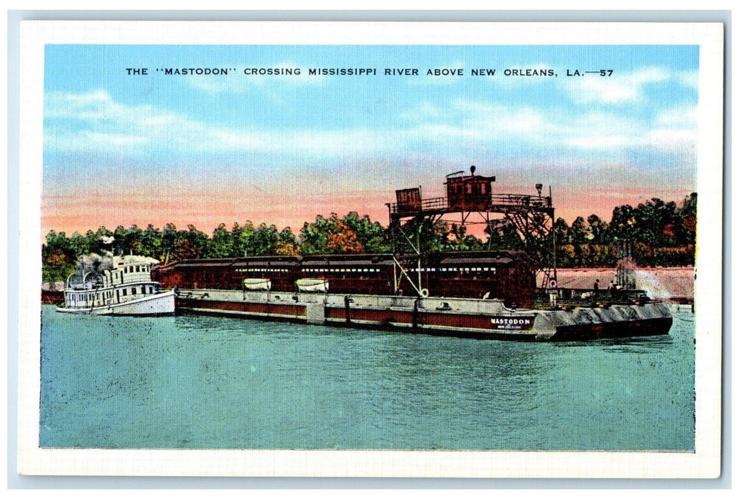 c1930's The Mastodon Crossing Mississippi River Above New Orleans LA Postcard