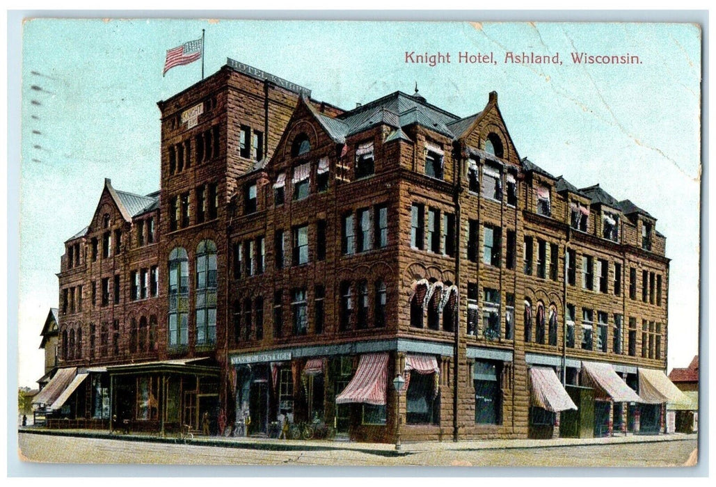 1908 Knight Hotel Exterior Building Ashland Wisconsin Vintage Antique Postcard