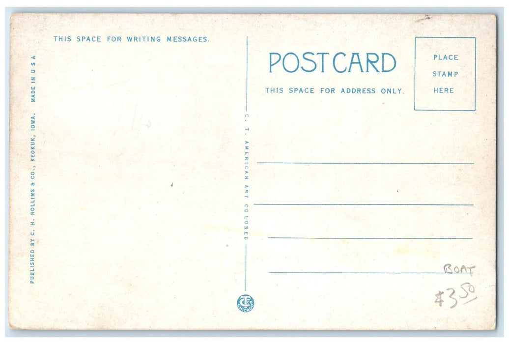 c1930's Excursion Steamer Washington On Mississippi Keokuk Iowa IA Postcard