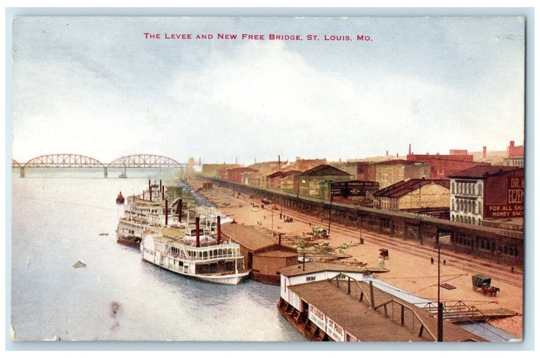 c1910's The Levee And New Free Bridge St. Louis Missouri MO Antique Postcard