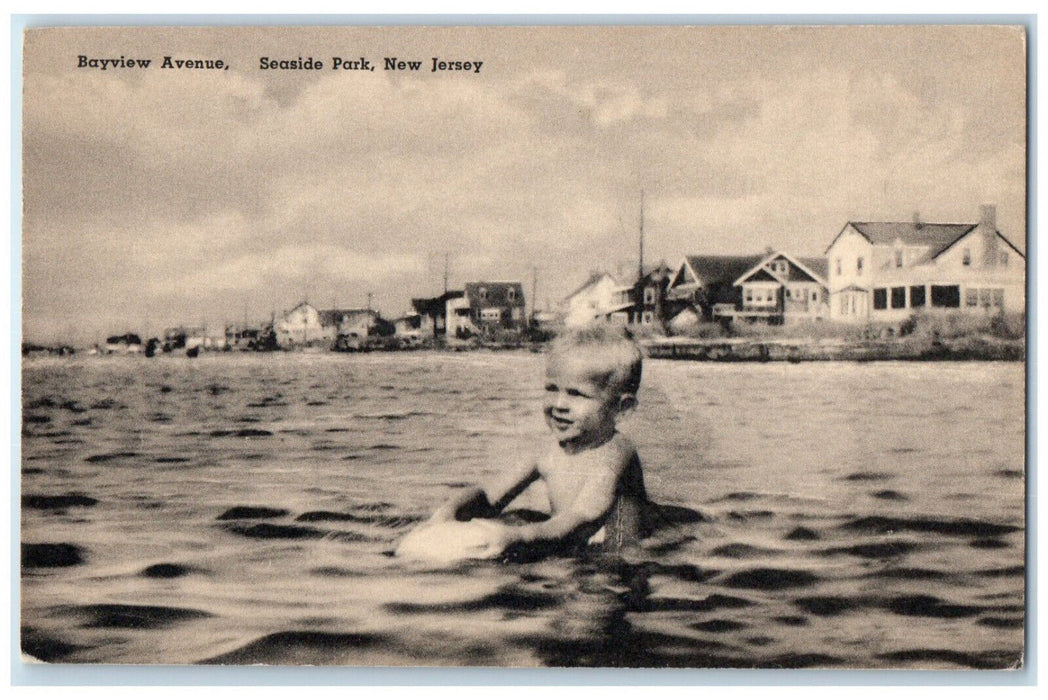 c1940's Kid Bathing Bayview Avenue Seaside Park New Jersey NJ Postcard