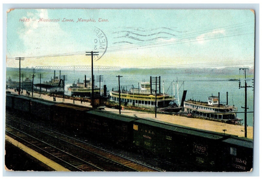 1907 Mississippi Levee Steamer Ship Memphis Tennessee TN Posted Antique Postcard