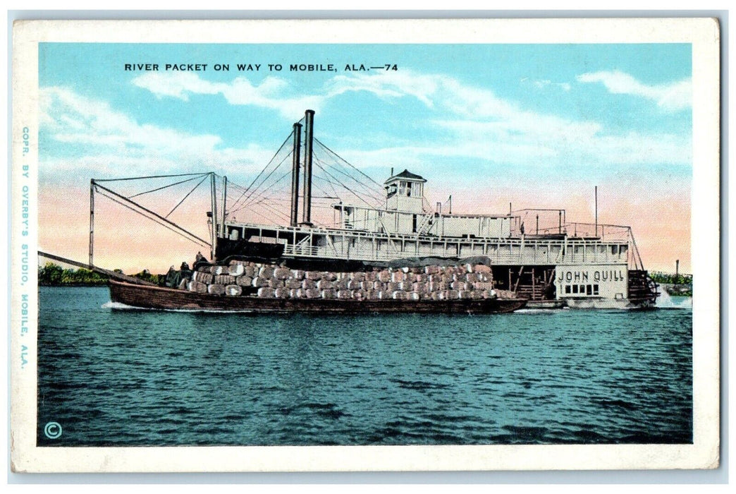 c1930's River Packet On Way To Mobile Alaska AK, John Quill Steamer Postcard
