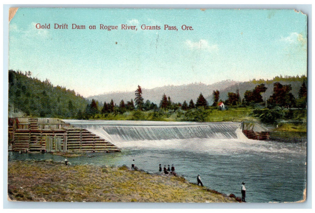 1911 Gold Drift Dam on Rogue River Giant Pass Oregon OR Posted Postcard