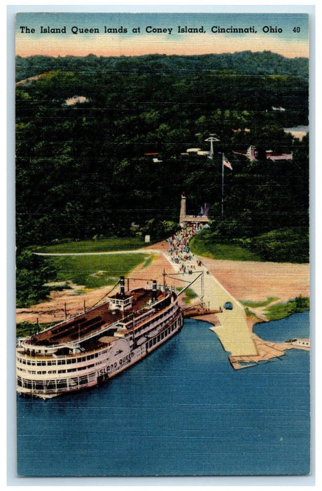 c1930's The Island Queen Lands At Coney Island Cincinnati Ohio OH Postcard