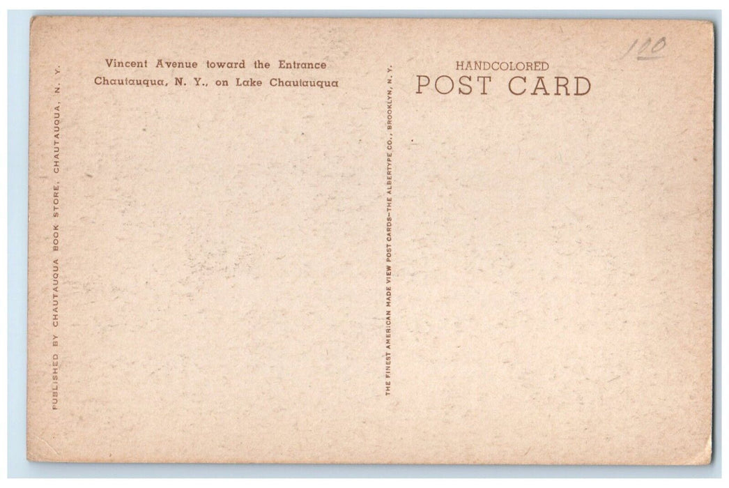 c1940 Lake Chautauqua Vincent Avenue Entrance Chautauqua New York NY Postcard