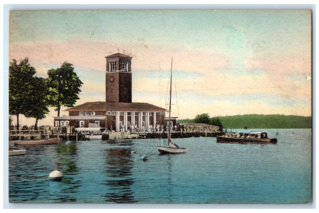 1942 Miller Memorial Bell Tower Pier Club Chautauqua New York NY Posted Postcard