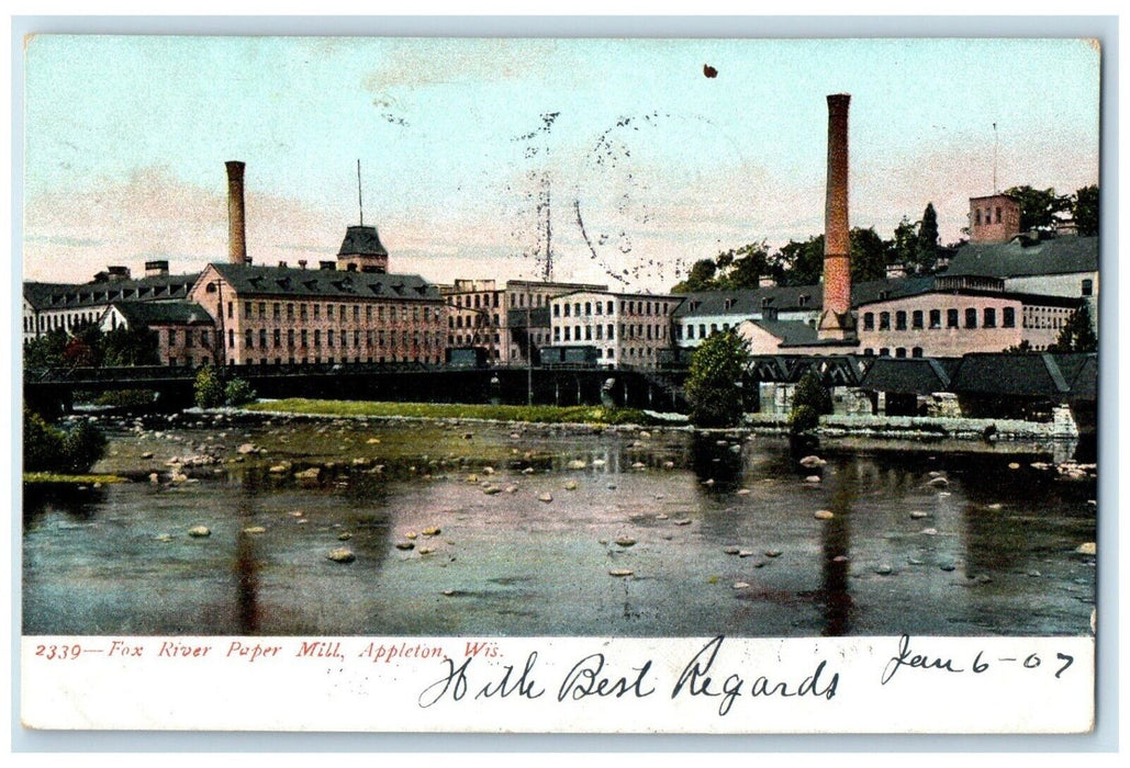 1907 Fox River Paper Mill Exterior Building Appleton Wisconsin Vintage Postcard