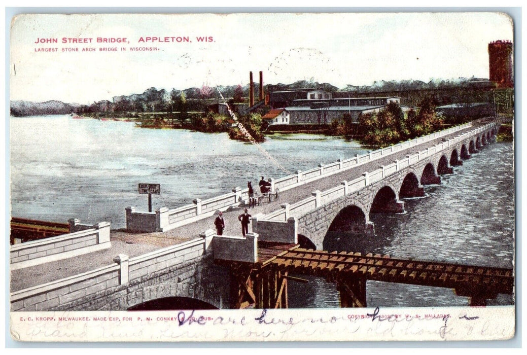 1906 John Street Bridge Stone Arch River Appleton Wisconsin WI Vintage Postcard