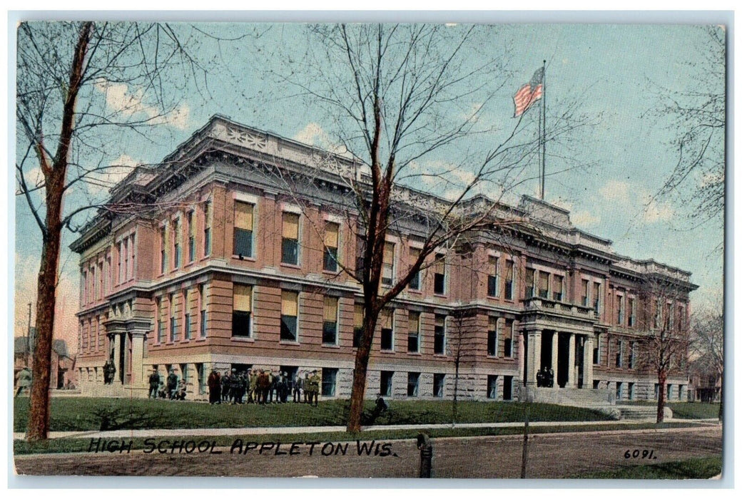 c1910 High School Exterior Building Appleton Wisconsin Vintage Antique Postcard