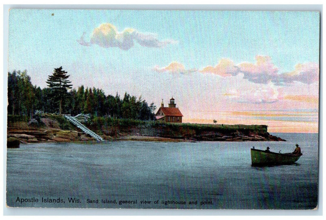 c1910 Sand Island General Lighthouse Point Apostle Islands Wisconsin WI Postcard