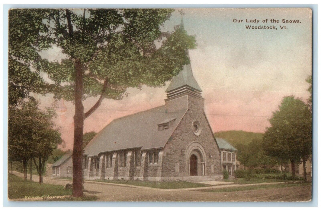 1940 Exterior Our Lady Snows Building Woodstock Vermont VT Hand-Colored Postcard