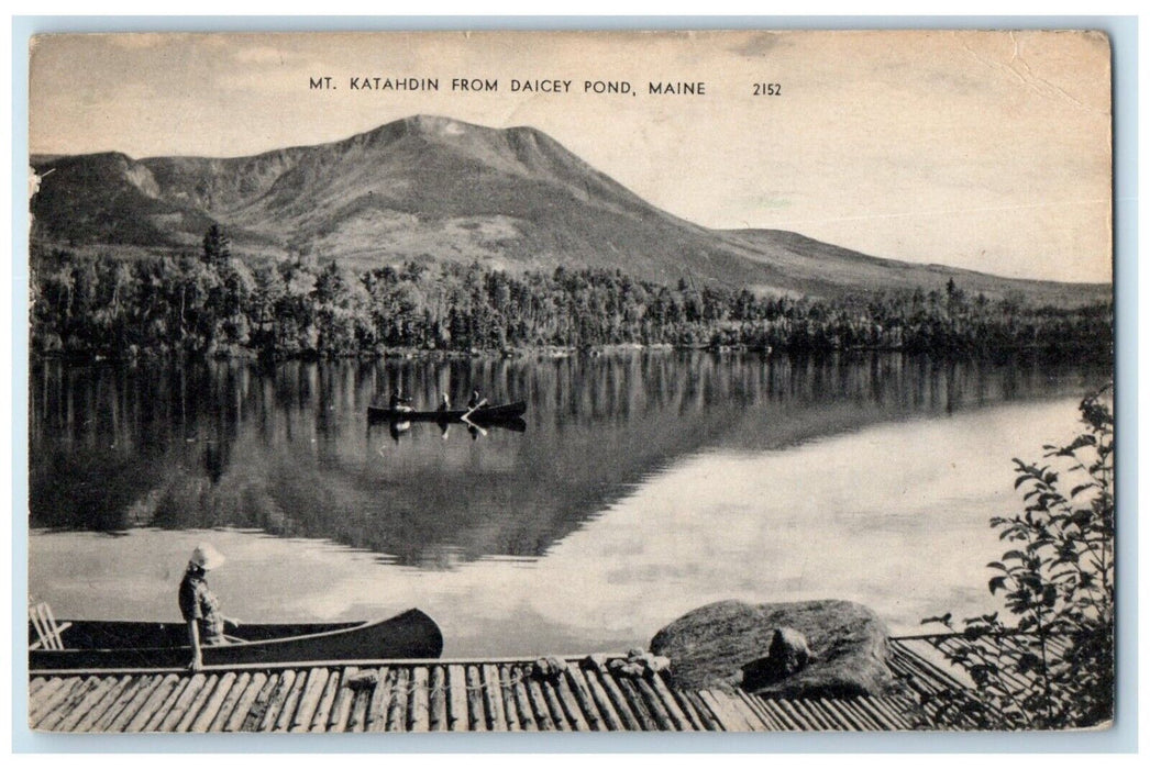 1946 Canoeing Boat Lake River Mt Katahdin Daicey Pond Maine ME Antique Postcard