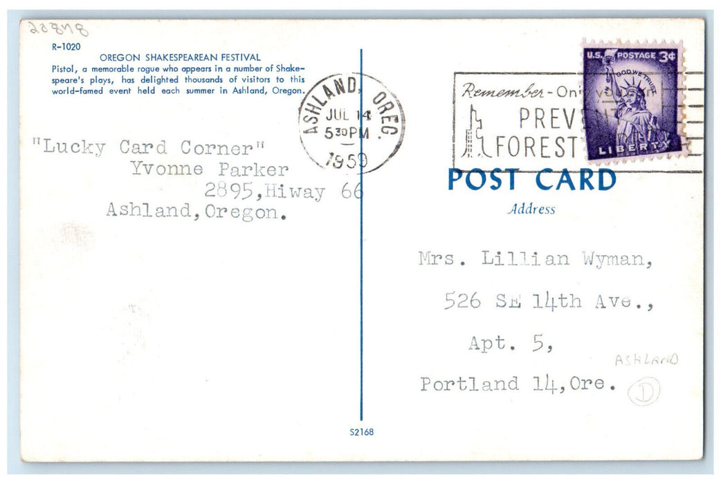 1959 Actor Pistol with Mug Oregon Shakesperean Festival Ashland OR Postcard