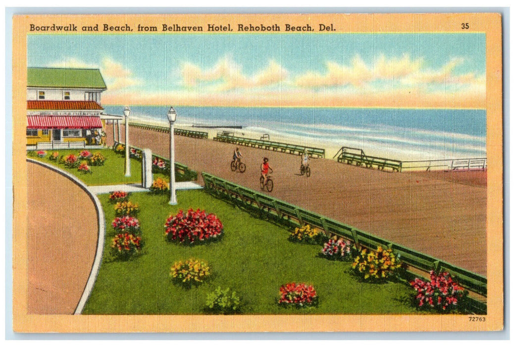 1950 Boardwalk and Beach from Belhaven Hotel Rehoboth Beach Delaware DE Postcard