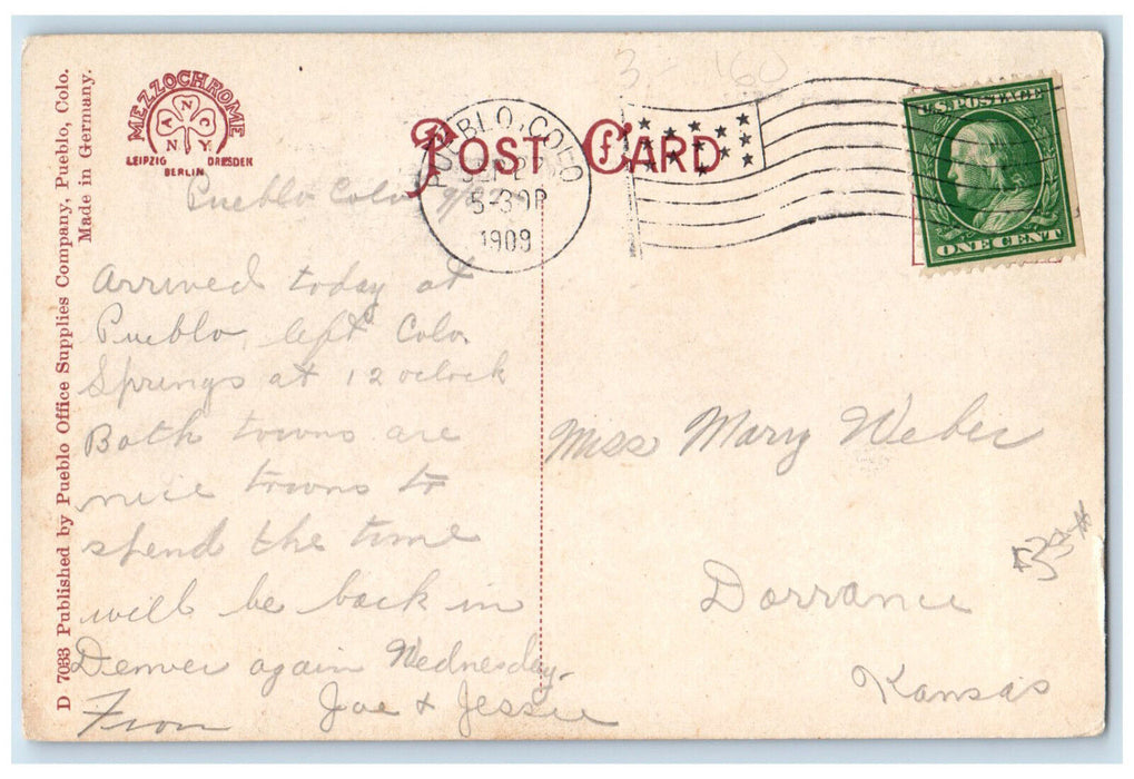 1909 New Court House Building Pueblo Colorado CO Antique Posted Postcard