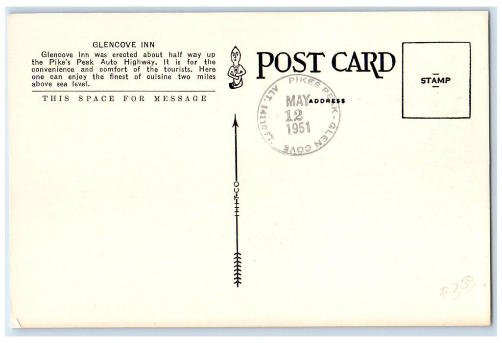 1951 Glencove Inn at Edge of Timberline Pikes Peak Highway Colorado CO Postcard