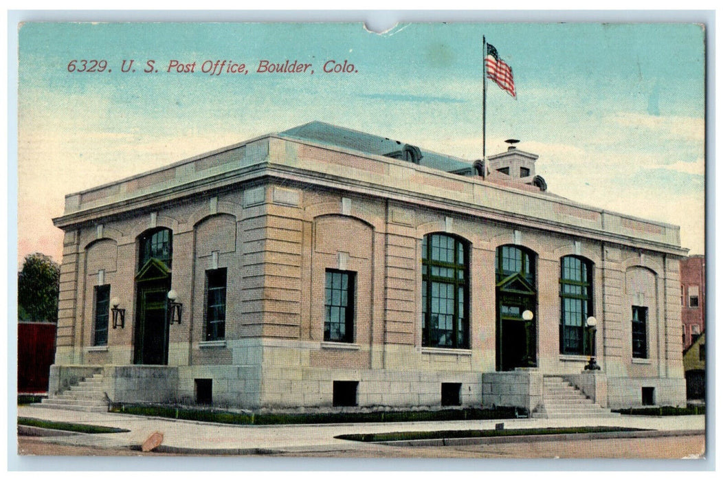 1911 View of U.S. Post Office Boulder Colorado CO Antique Unposted Postcard