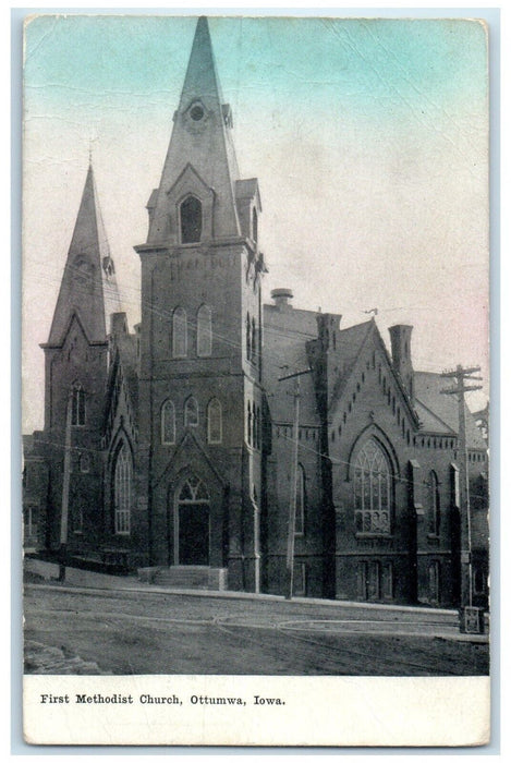 1910 First Methodist Church Chapel Exterior Building Road Ottumwa Iowa Postcard