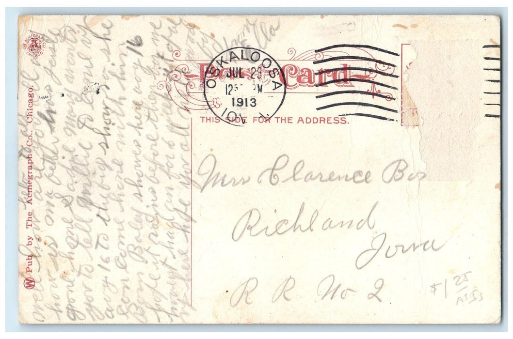 1913 Tabernacle Penn College Campus Oskaloosa Iowa IA Posted Antique Postcard