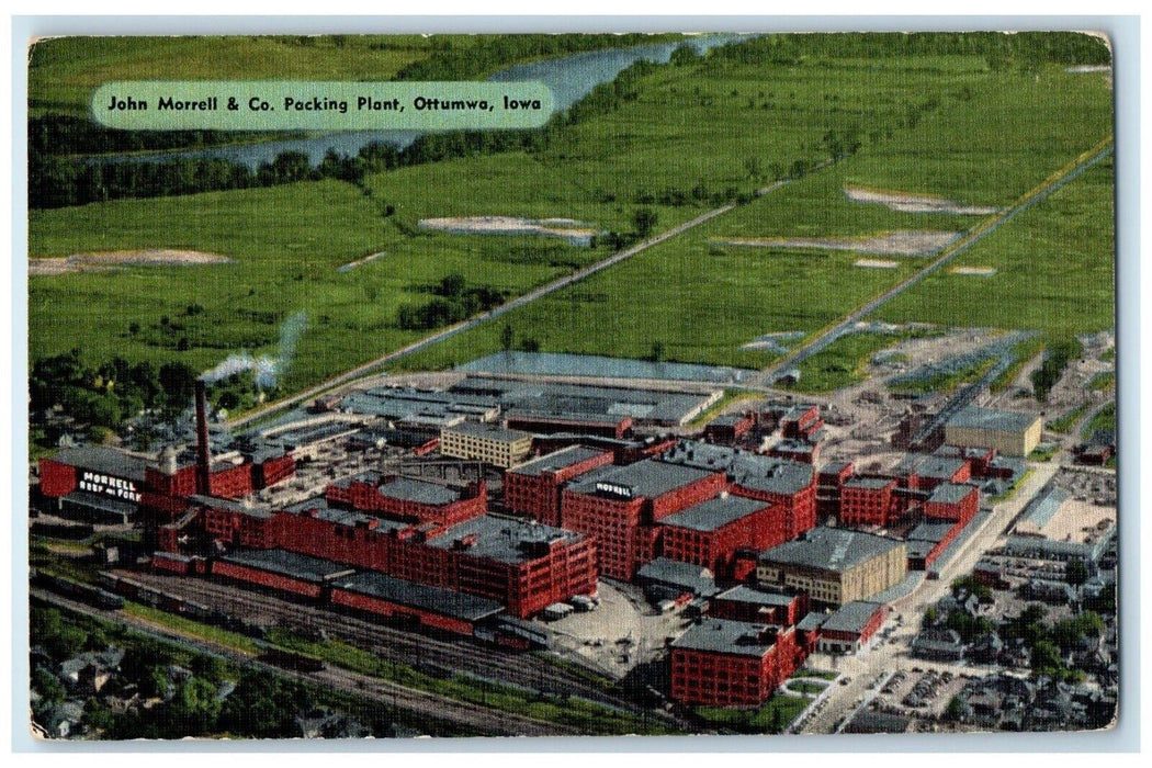 1940 Aerial John Morell Co. Packing Plant Factory Exterior Ottumwa Iowa Postcard